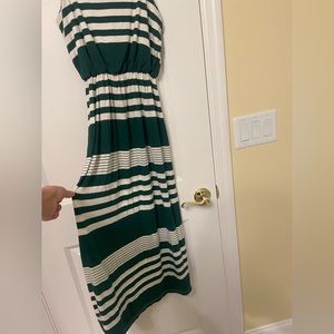 Green and off white maxi dress